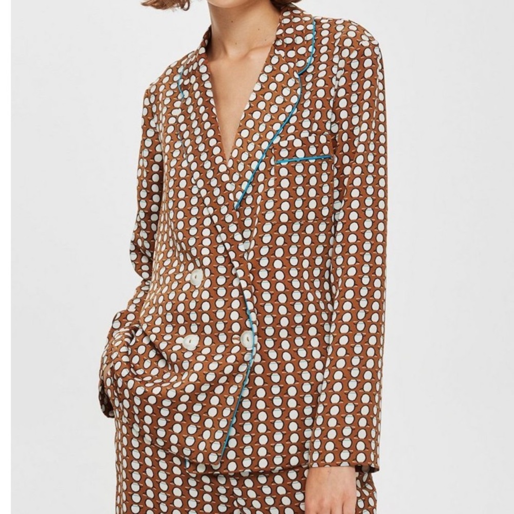 Topshop Geo print pajama jacket brown multi 2 US